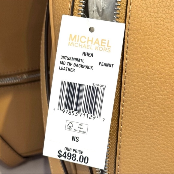 Michael Kors Rhea Medium Pebbled Leather Backpack Peanut - Picture 11 of 11